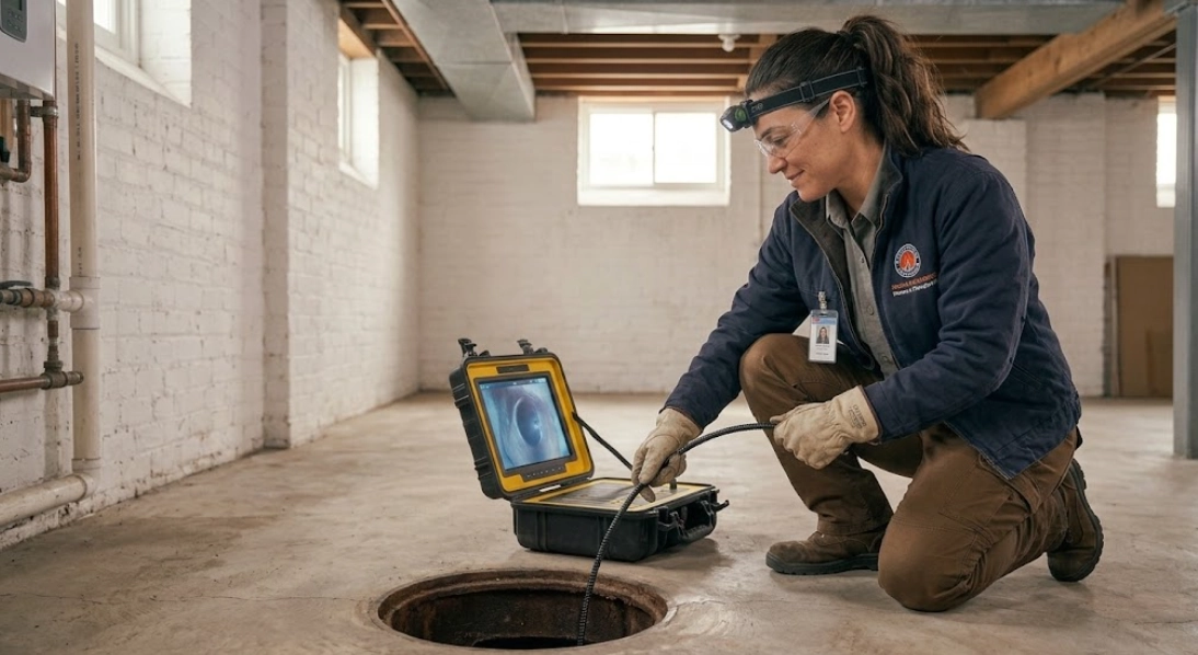 Master plumber performing high-definition sewer camera inspection and sewer line repair in Baychester Bronx